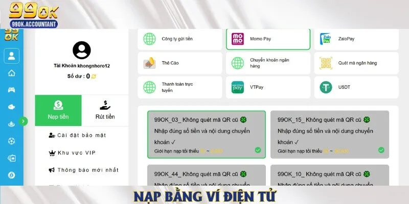 Sử dụng ví điện tử để giao dịch nạp thuận tiện và dễ dàng