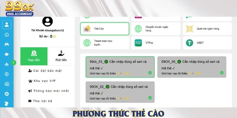 Giao dịch nạp tiền qua thẻ cào là phương thức an toàn nhất
